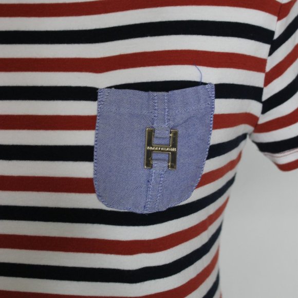 TOMMY HILFIGER Red, Black & White Bodycon Dress Size Small T-Shirt Style Striped - Picture 6 of 10